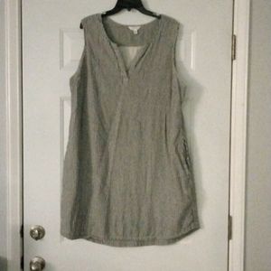 Time & Tru linen blend shift dress, XXL/20, dark grey/white stripe